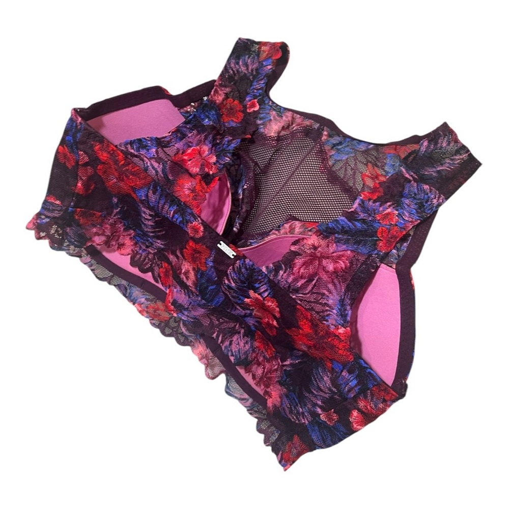 VICTORIA SECRET PINK VIVID FLORAL LACE PADDED UNDERWIRE BRA SIZE M DD - Picture 10 of 16